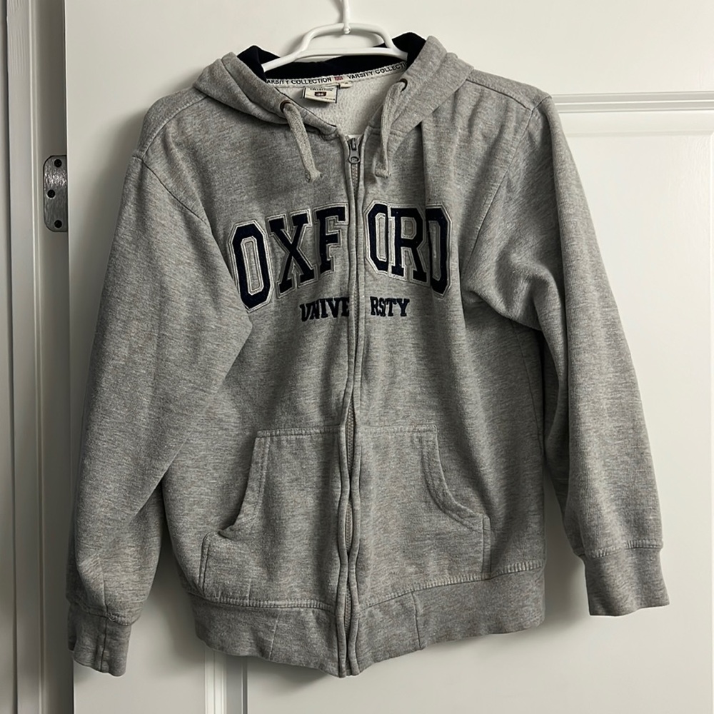 Varsity Collection Preppy Grey Oxford University Zipper Hoodie Sweatshirt